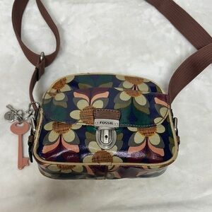 FOSSIL KEYPER COATED CANVAS FLORAL CROSSBODY MESSENGER